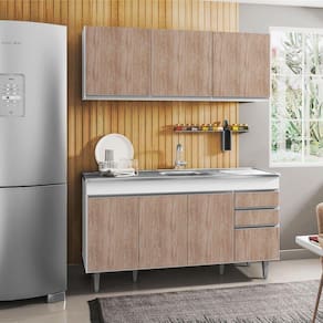 Armário Aéreo e Balcão Gabinete com Pia Inox 150cm Branco