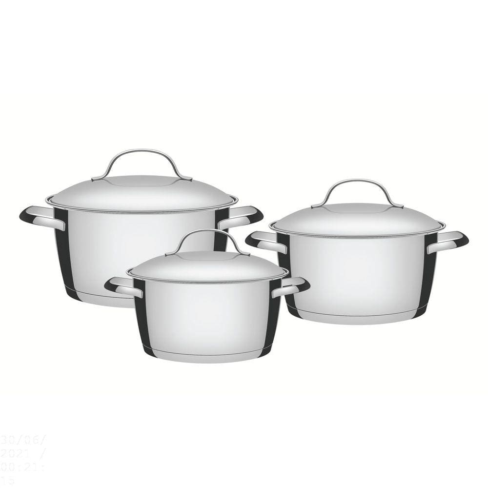 Jogo de Panelas Tramontina Allegra em Aço Inox com Fundo Triplo e Tampas de Inox 3 Peças Tramontina