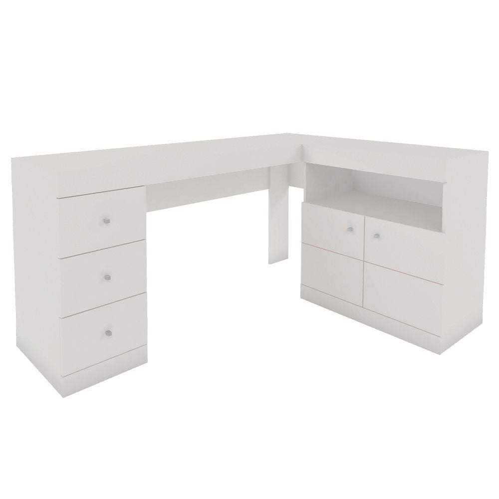 Mesa De Canto Em L Escritório Computador Job Branco Caemmun
