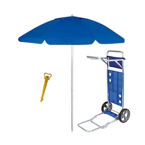 Kit Praia Guarda Sol Bagum 2 Metros Carrinho Com Avanço Alumínio Saca Areia Rosca - Mor