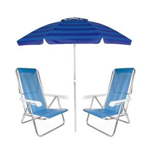 Kit Praia Guarda Sol Articulado 2m Cadeira Reclinável 8 Posições Sannet Alumínio - Mor
