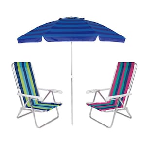 Kit Praia Guarda Sol Alumínio Articulado 2m Cadeira Reclinável 8 Posições Alumínio - Mor
