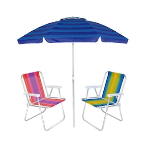 Kit Praia Guarda Sol Articulado 2m Cadeira Alta Listrada Alumínio - Mor