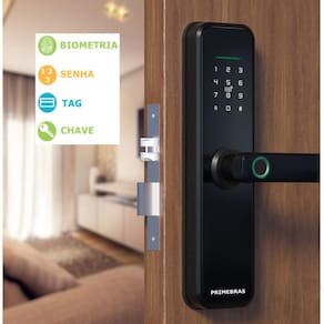 Fechadura Biométrica Eletrônica Smart Primebras com Digital + Senha + Chave + Tag