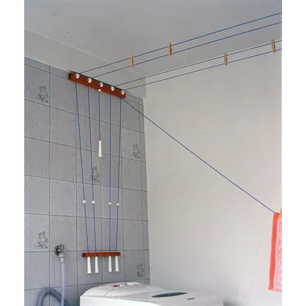 Varal De Teto Prático Secamais 25M De Corda