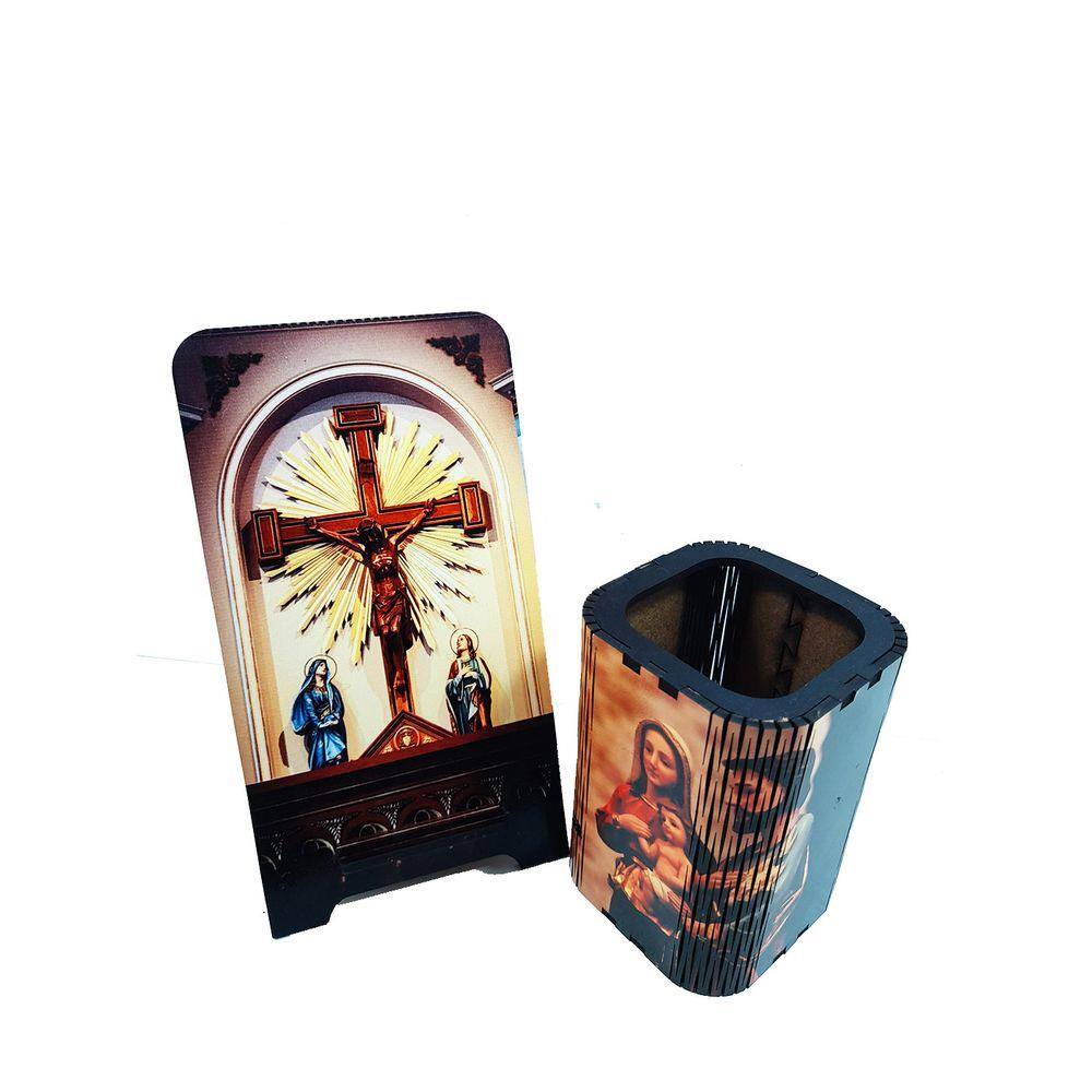 Kit Presente Religioso Porta Velas e Porta Celular personalizado