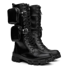Bota Coturno Cano Longo Alto C/ Bags Removiveis De Blogueiras