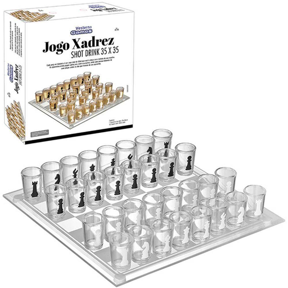 Jogo De Shot Jogo Da Velha Drink Tabuleiro De Vidro 25Cm Com 9