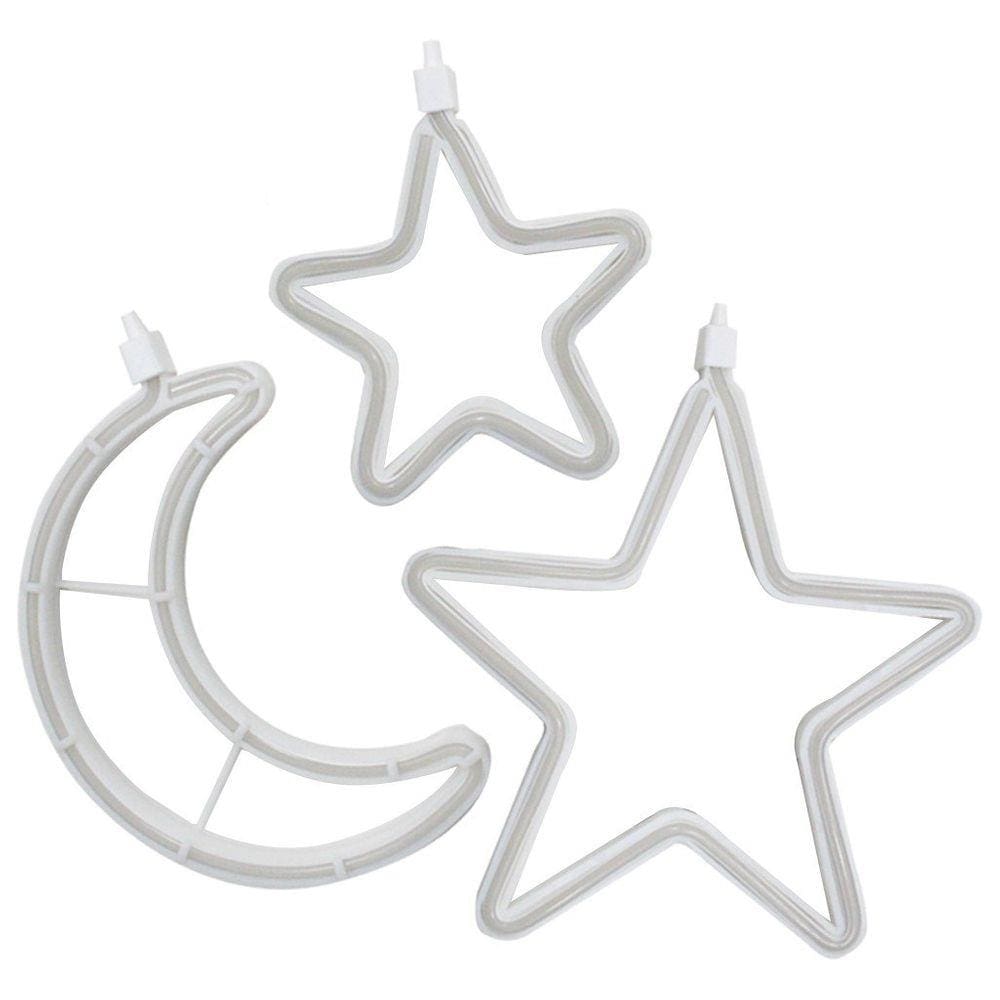 Decoração Cortina Varal Cordão Fio de Luzes Lâmpadas Estrela Lua Céu Led Natal Enfeite 2,5m
