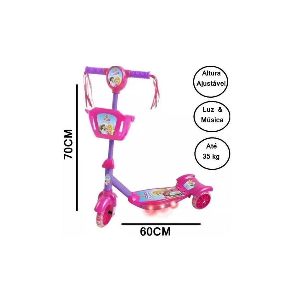 Patinete Com Cesta 3 Rodas Infantil Som Musical Com Luzes