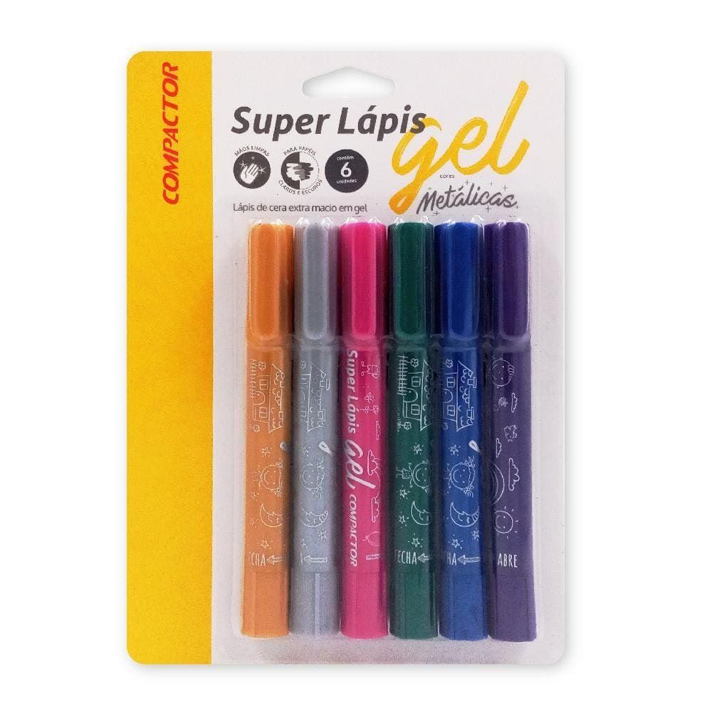 Lápis De Cera Compactor Super Lápis Gel 6 Cores Metálicas