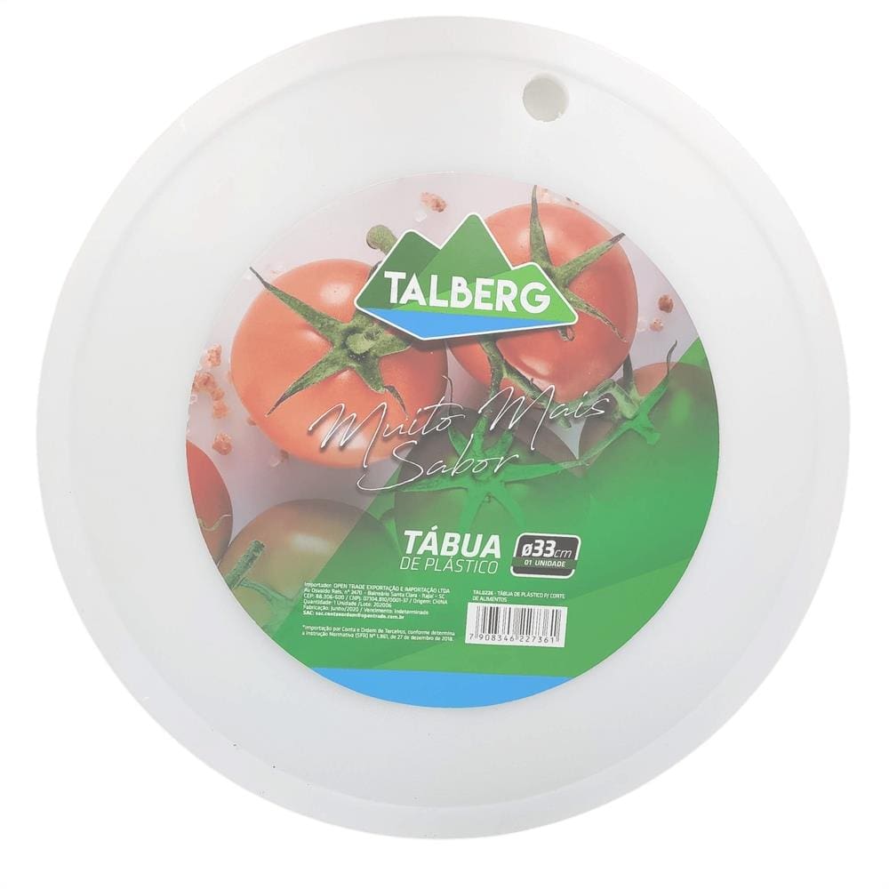 Tábua de Plástico Redonda Para Cozinha Corte Temperos Verduras Carnes Branca 33cm