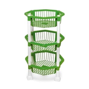 Fruteira de Plástico Octagonal Multiuso 3 Andares Verde