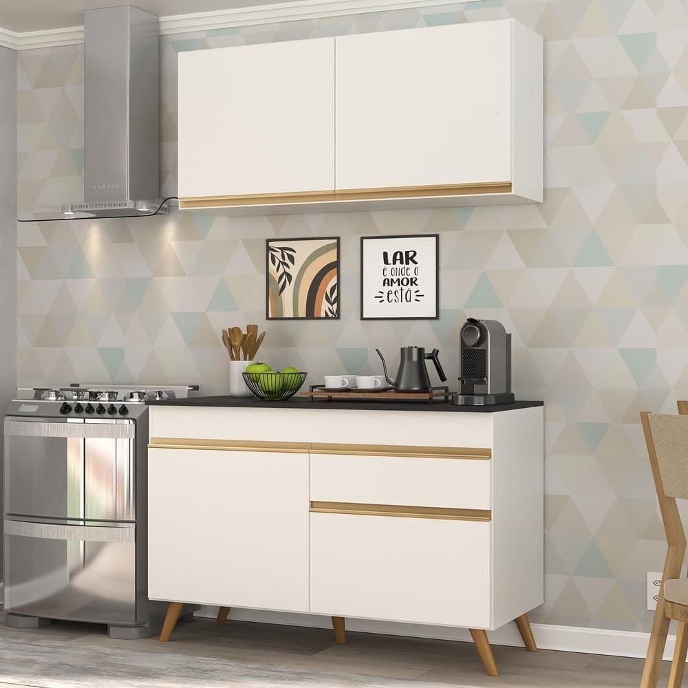 Cozinha Compacta 2 pç c/ Armário e Balcão MP3687 Veneza GW Multimóveis Branca
