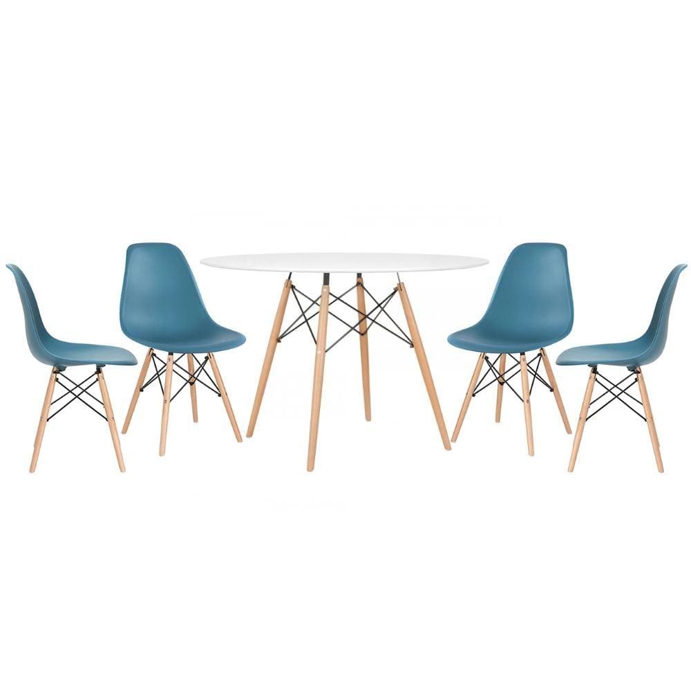KIT - Mesa redonda Eames 120 cm branco + 4 cadeiras Eiffel DSW