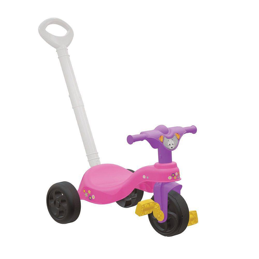 Triciclo Motinha Infantil C/ Capota Rosa Passeio E Pedal Bel