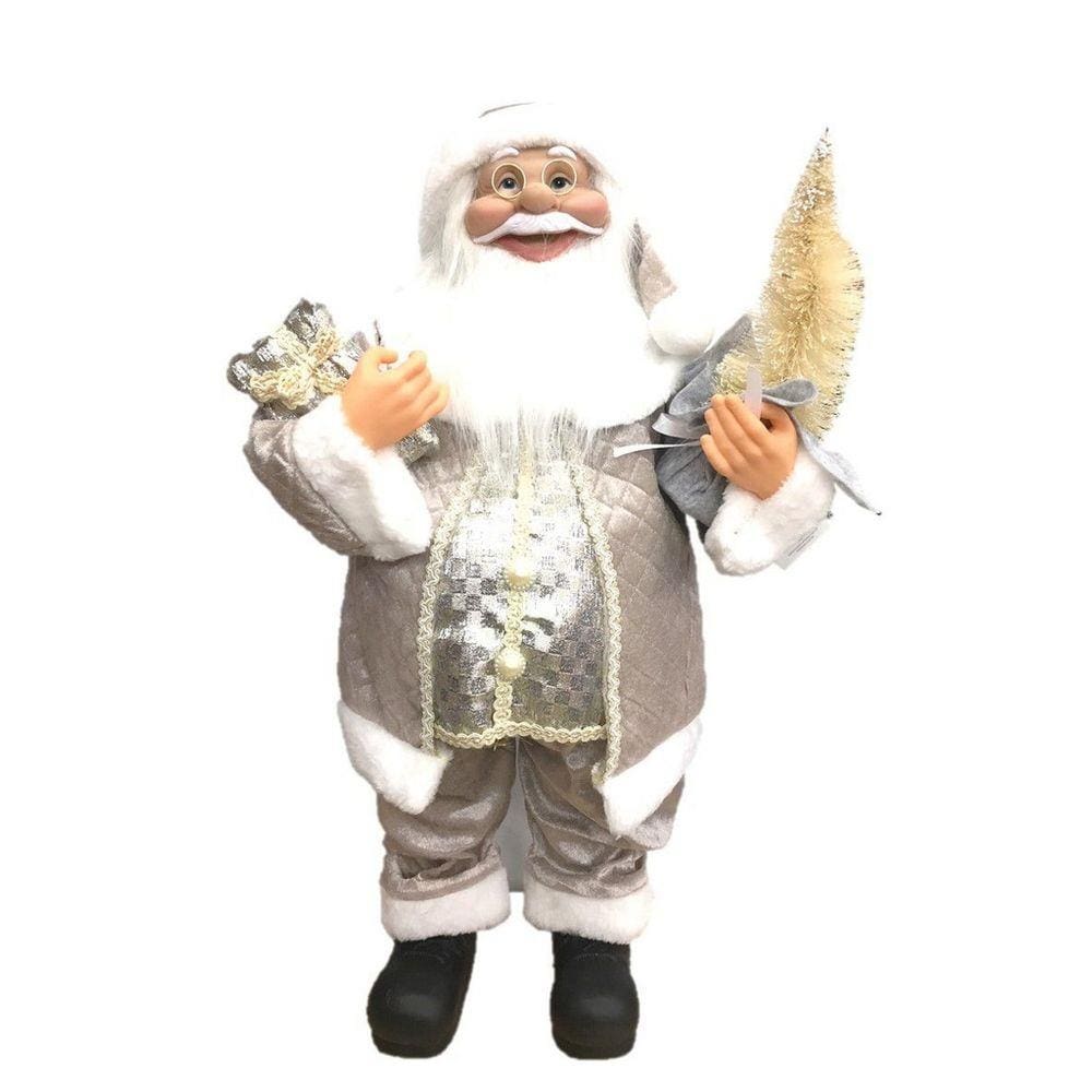 Papai Noel Casaco Cinza Perolado Luxo Grande 60cm Presente e Pinheiro - Master Christmas