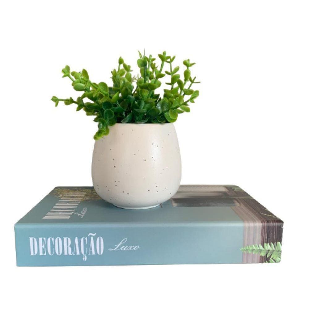 Livro decorativo `Decoração` e vaso granilite de cerâmica