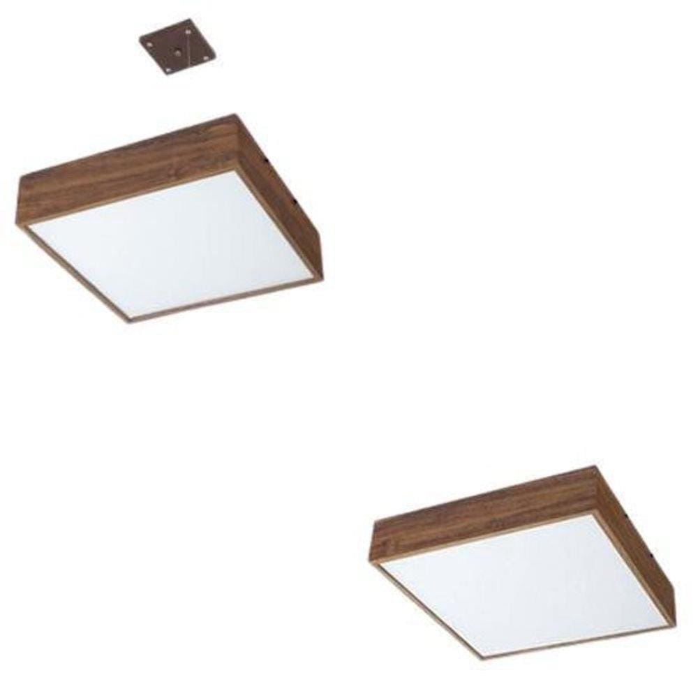 Kit Pendente Madeira Quadrado 50Cm + Plafon Quadrado 40Cm