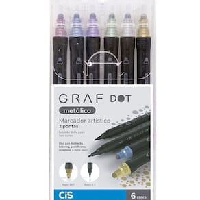 Marcador Artístico Cis Dot 2 Pontas Com 6 Cores Metálicas