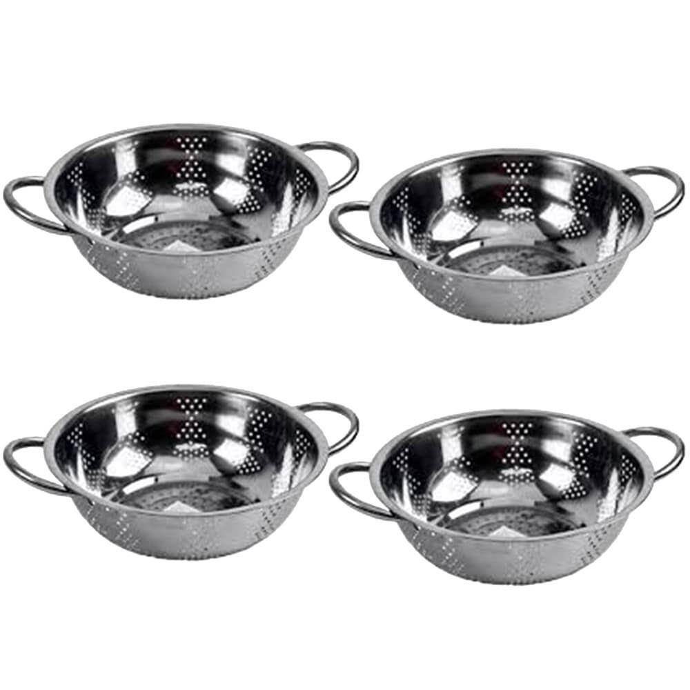 Kit 4 Escorredor Inox Arroz Macarrão Peneira de Cozinha 25cm