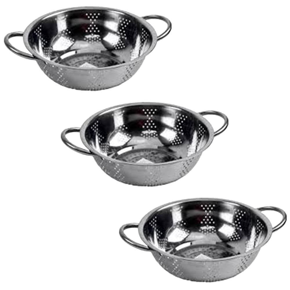 Kit 3 Escorredor Inox Arroz Macarrão Peneira de Cozinha 25cm