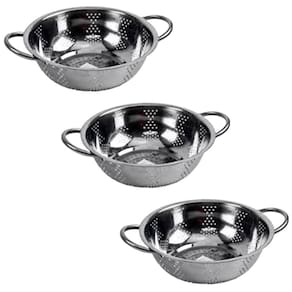 Kit 3 Escorredor Inox Arroz Macarrão Peneira de Cozinha 25cm