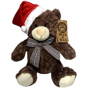 Edição Especial De Natal - Boneco De Pelúcia Infantil Urso Ursinho Marrom Luxo Papai Noel - 30 cm Altura - Max E Sax