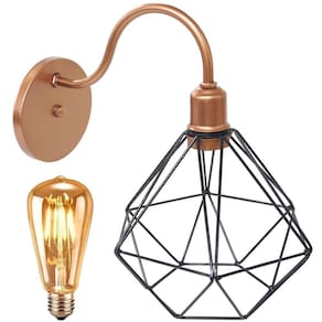 Luminária Arandela de Parede Aramada Diamante Industrial Retro + Lâmpada Led ST64 Vintage