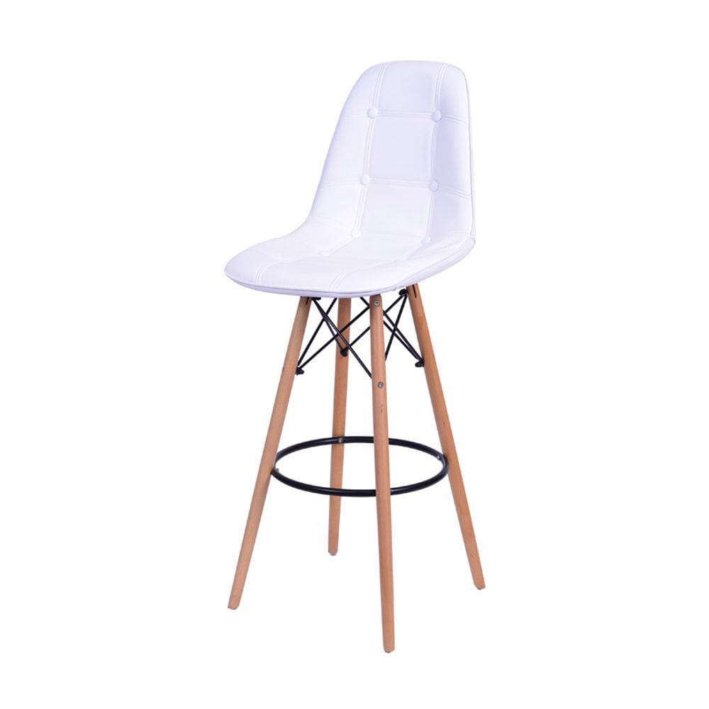Banqueta Boxbit Dkr Eames Acabamento em Botonê Branca Base Madeira