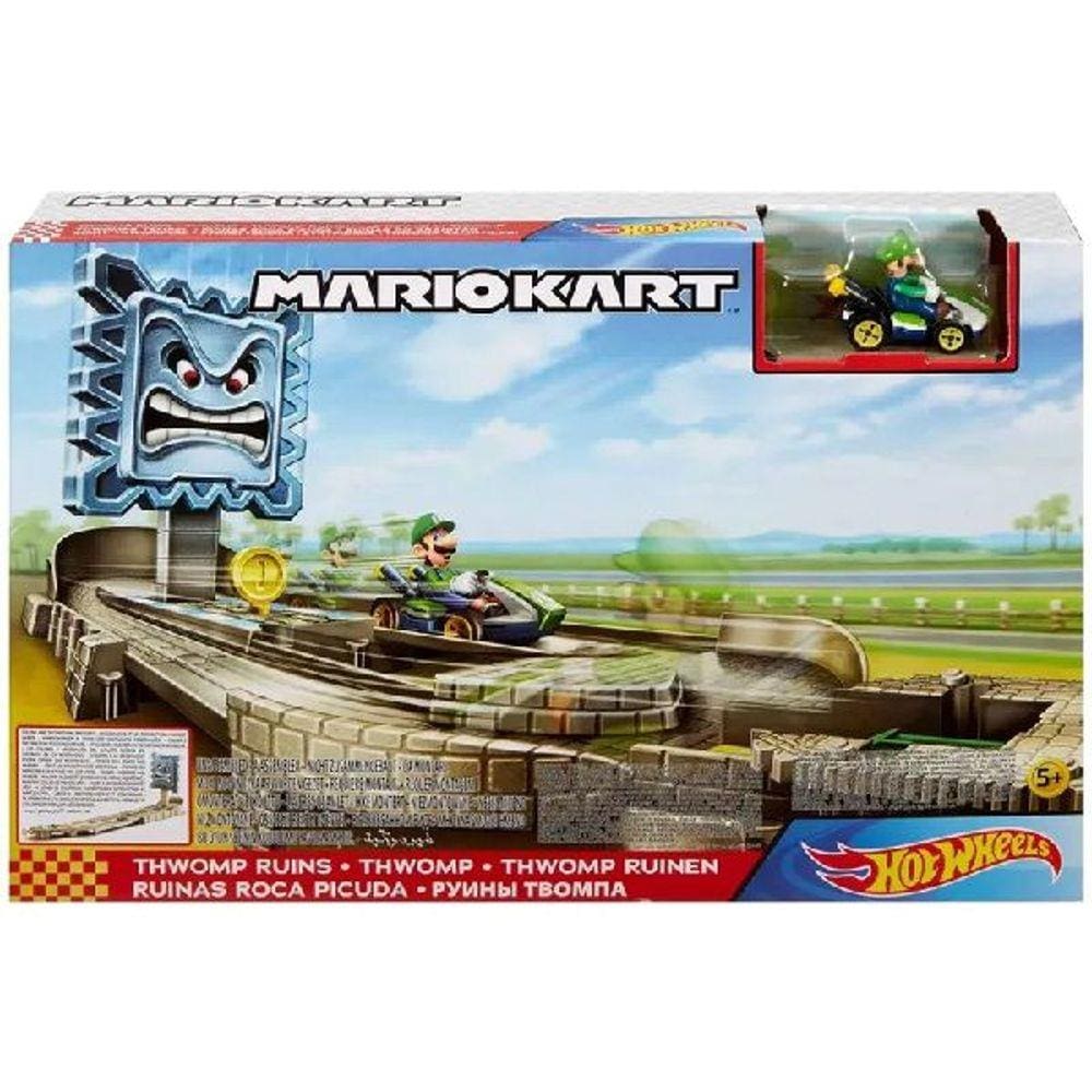 Pista de Percurso e Veiculo HOT Wheels Mario KART Luigi THWOMP Ruins Mattel GCP26