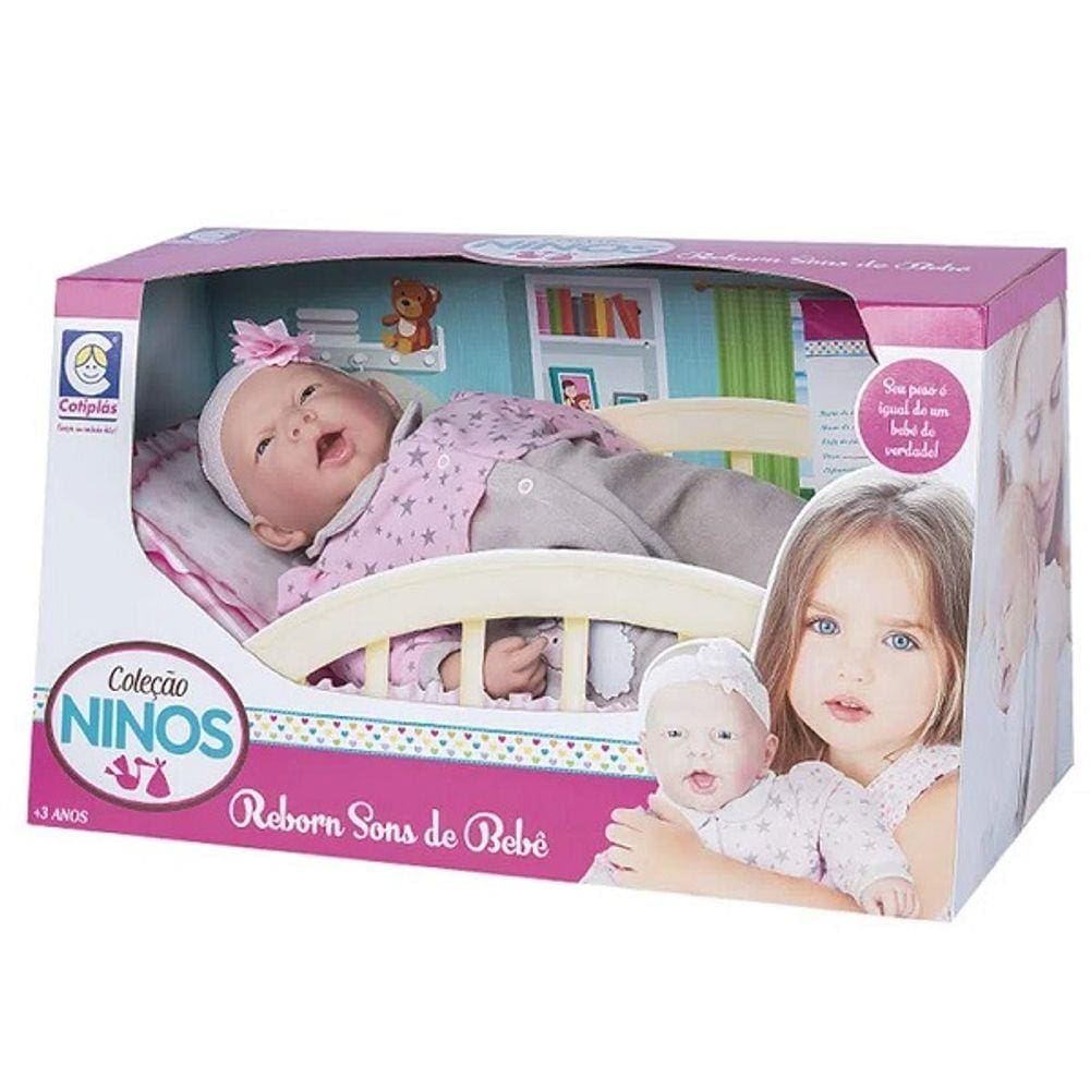 Boneca BABY Ninos Reborn Boca Aberta Morena Cotiplas 2211