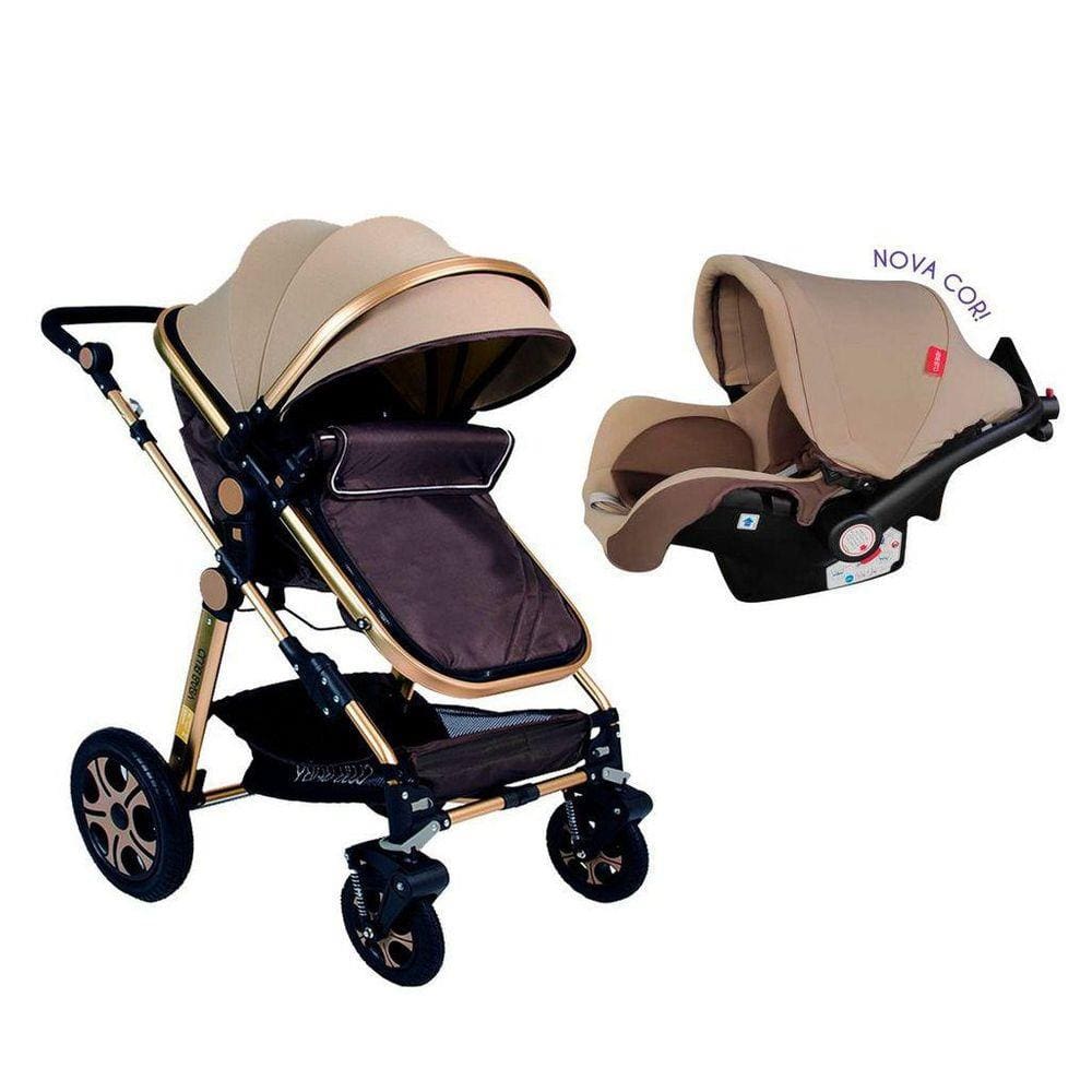 Kit 3 em 1 Carrinho Luxo + Bebê Conforto Golden Selo Inmetro