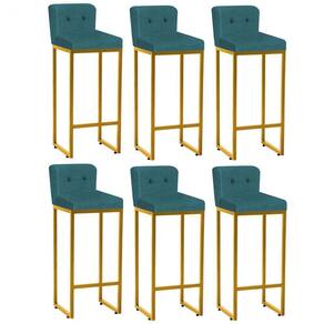 Kit 06 Banqueta Alta Ferro Dourado Botão Azul Turquesa