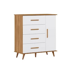 Cômoda Retrô Noah 4 Gavetas 1 Porta Nature Branco Acetinado