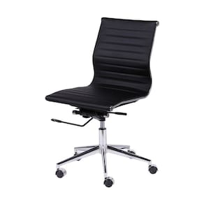 Cadeira Boxbit Eames Office Esteirinha Baixa P.U. Preta Base Rodízio Cromada sem Braço