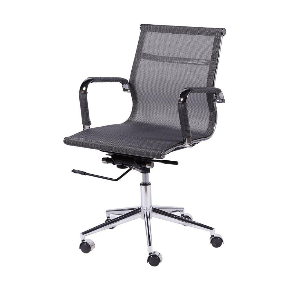 Cadeira Boxbit Eames Office Tela Baixa Tela Cinza Base Rodízio Cromada
