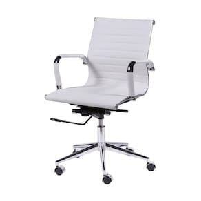 Cadeira Boxbit Eames Office Esteirinha Baixa P.U. Branca Base Rodízio Cromada