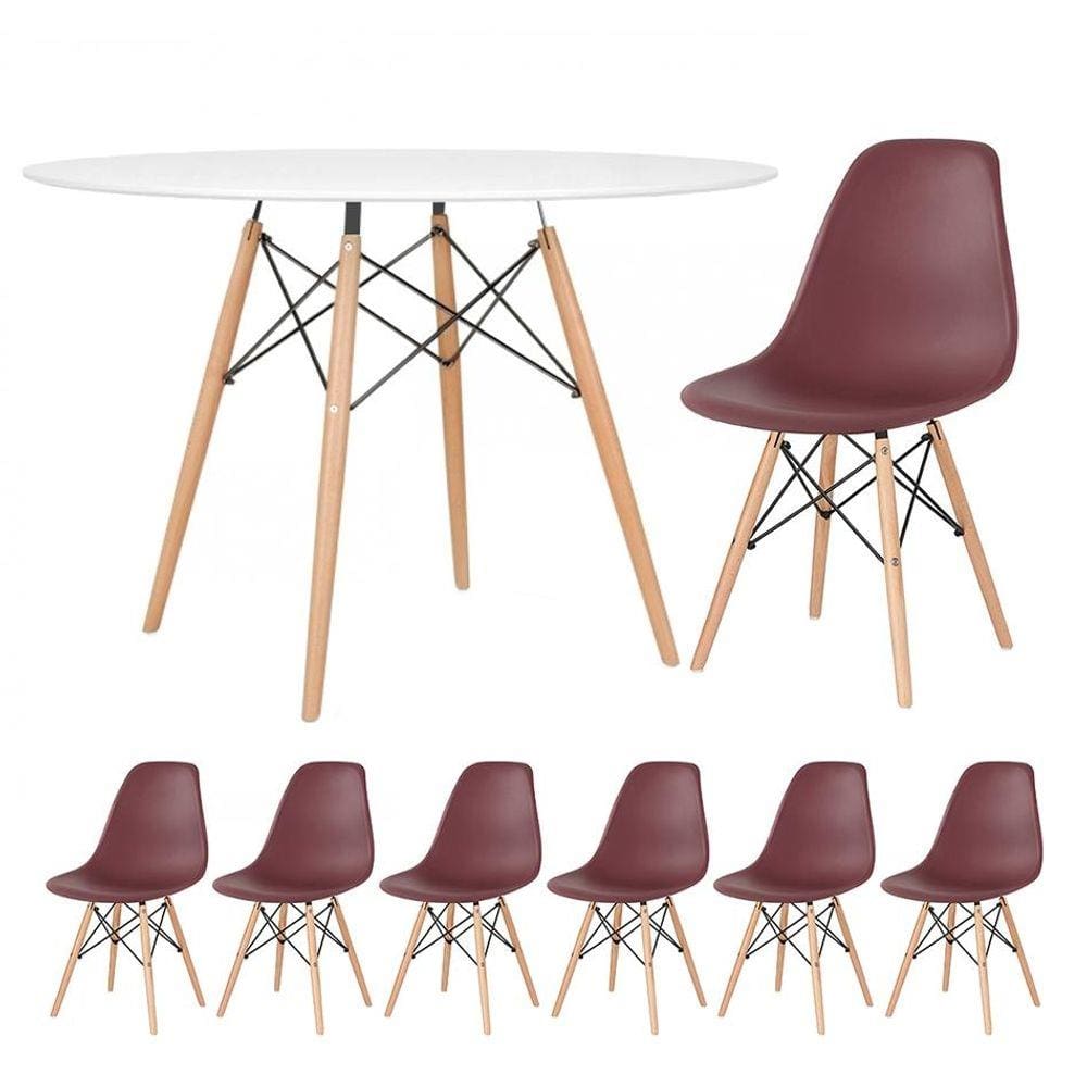 KIT - Mesa redonda Eames 120 cm branco + 6 cadeiras Eiffel DSW