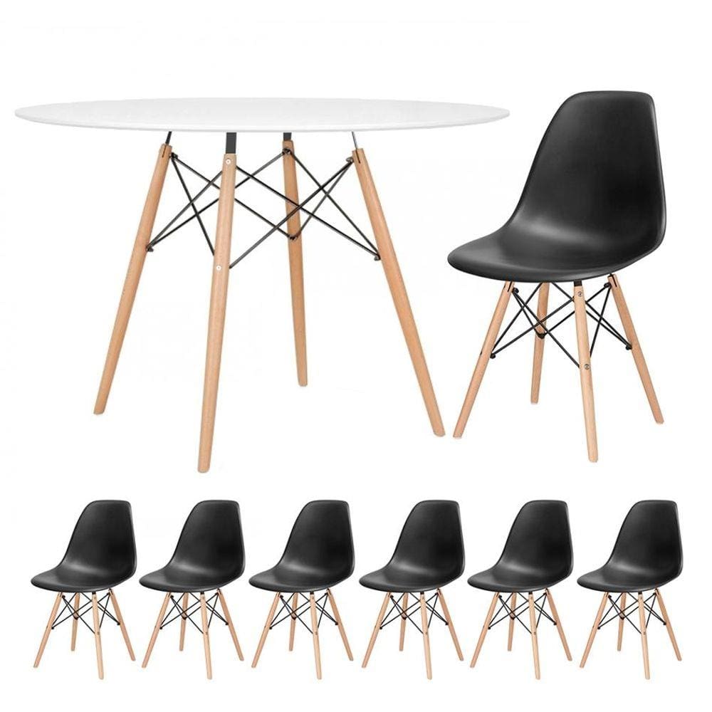 KIT - Mesa redonda Eames 120 cm branco + 6 cadeiras Eiffel DSW