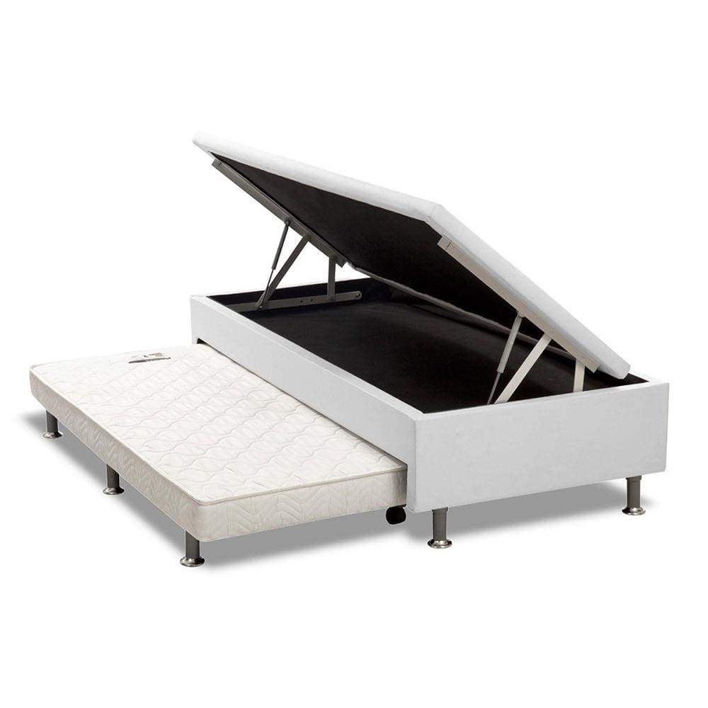 Cama Box Baú Solteiro com Auxiliar Espuma Sintético Branco 56x88x188