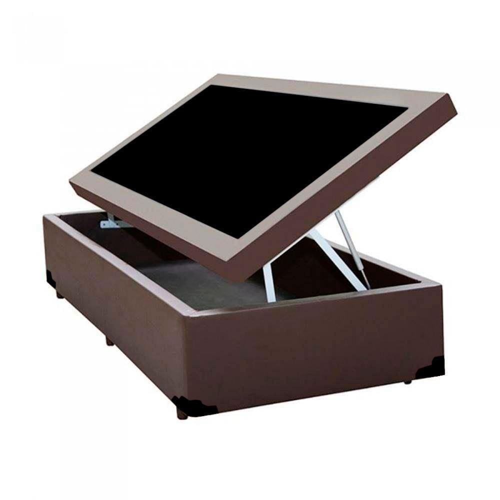 Cama Box Baú Blindado Solteiro AColchoes Sintético Marrom 49x88x188