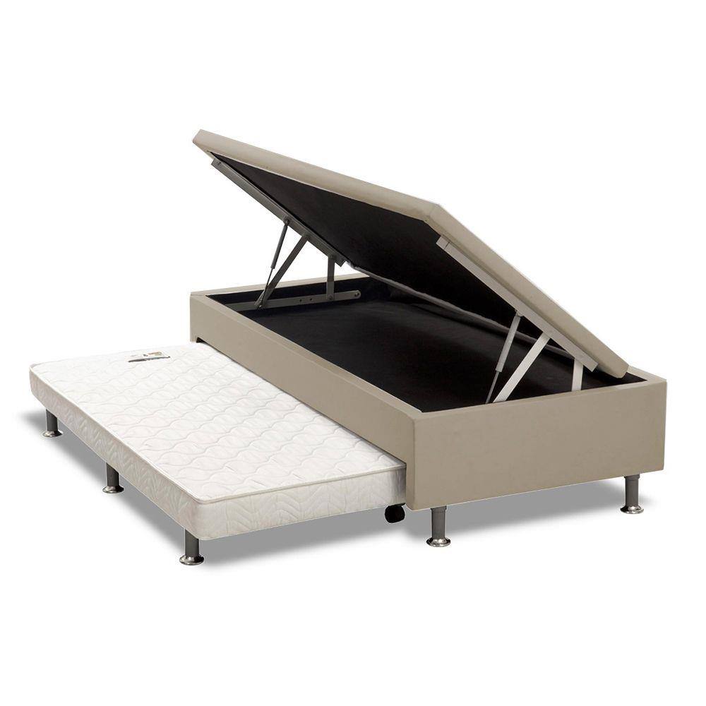 Cama Box Baú Solteiro com Auxiliar Espuma Sintético Bege 56x78x188