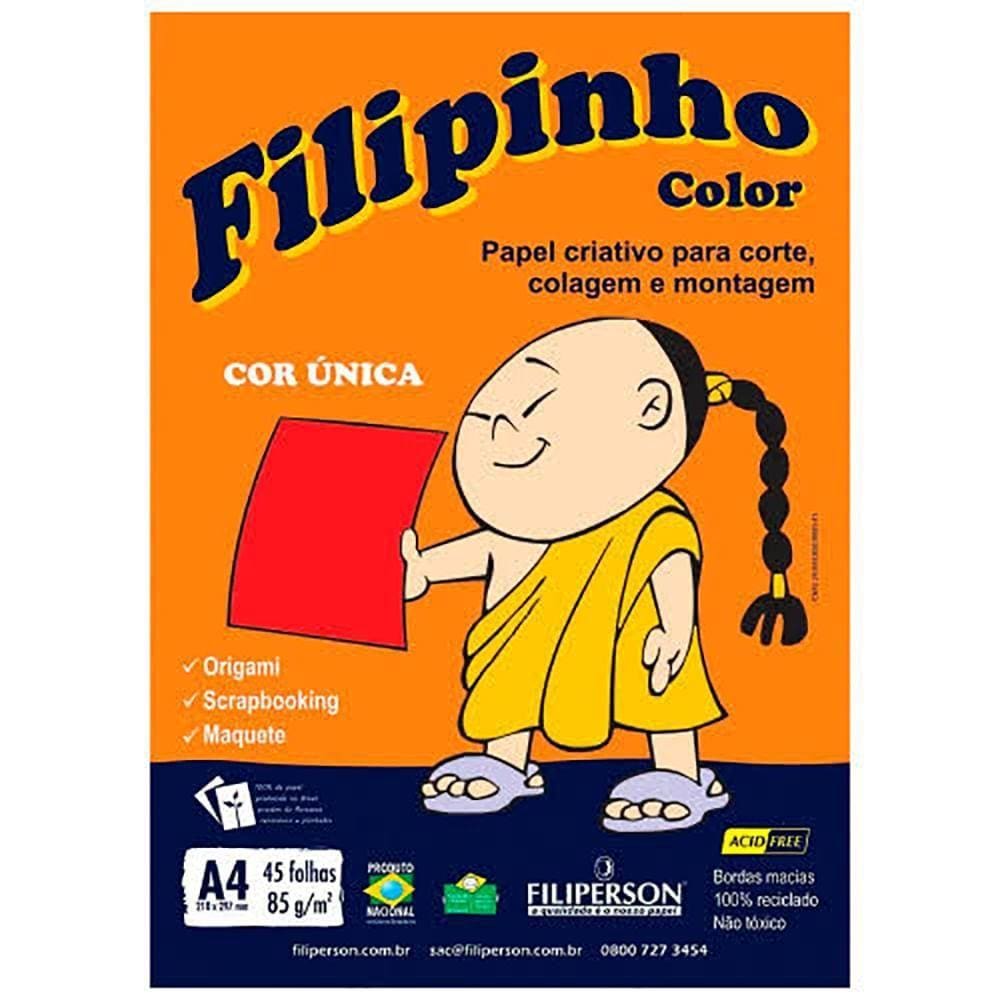 Bloco de Papel Vermelho Tamanho A4 45 Folhas 85g/m² Filipinho - Filiperson