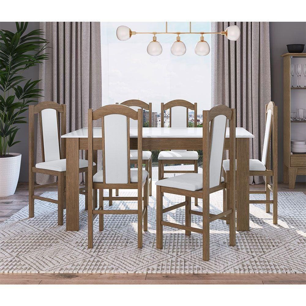 Conj Mesa Jantar 6 Cadeiras Estofadas Ameixa Negra/ Branco