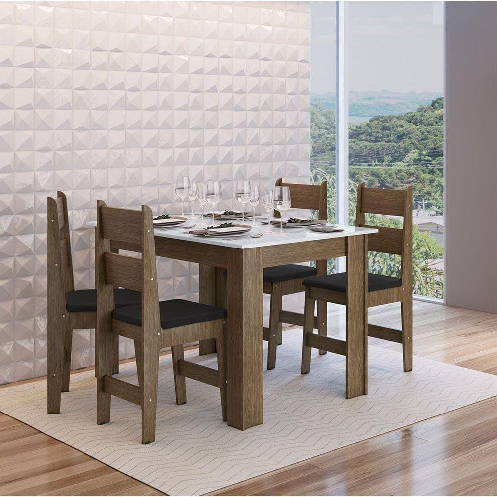 Conj Mesa Jantar 4 Cad Assento Estofado Ameixa Negra/Preto