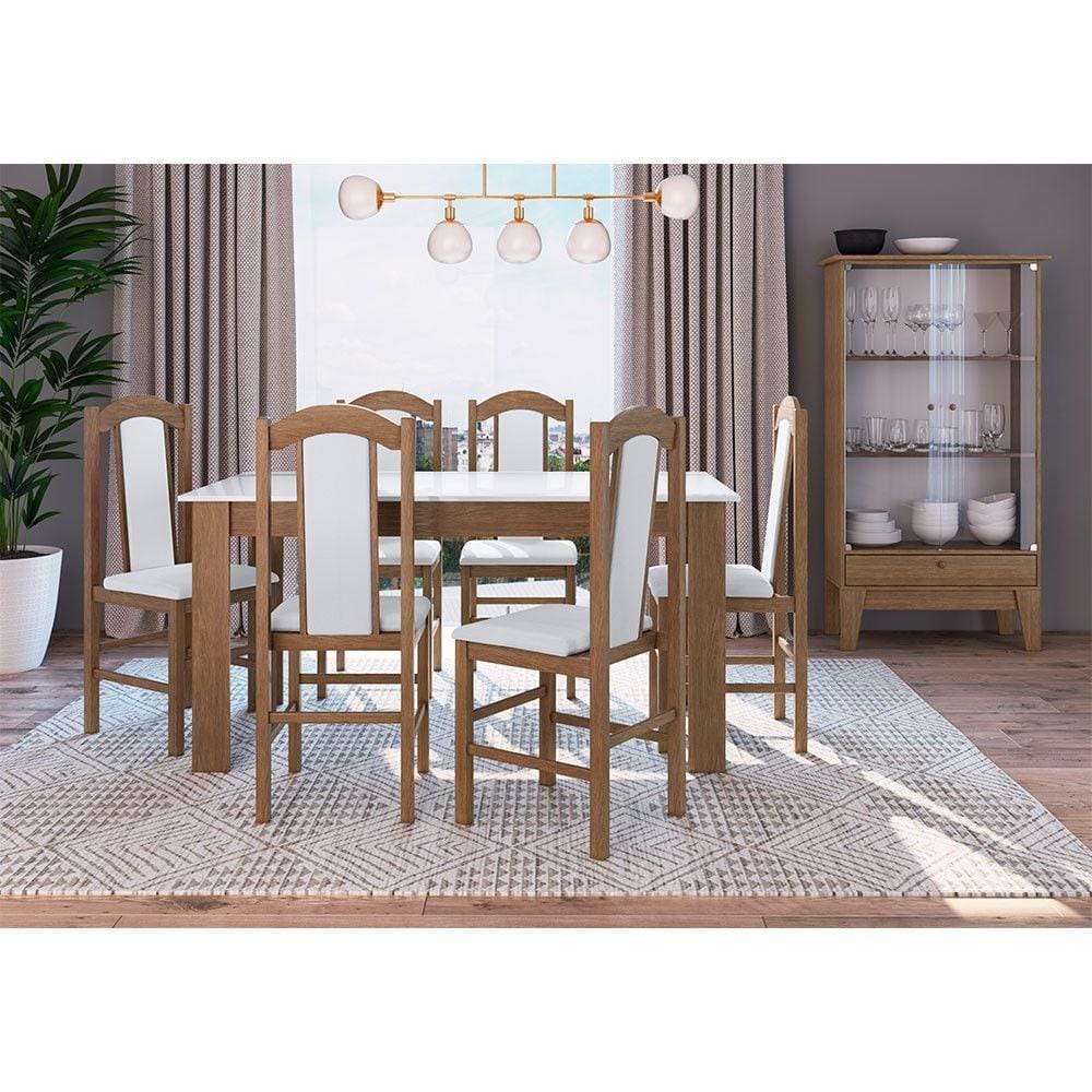 Conj Mesa de Jantar 6 Cad 1 Cristaleira Ameixa Negra/Branco