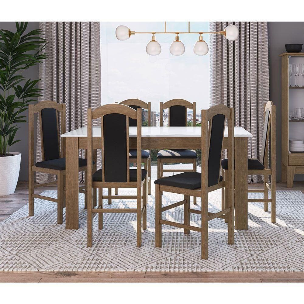 Conj Mesa Jantar Clássica 6 Cad Estofadas Ameixa Negra/Preto