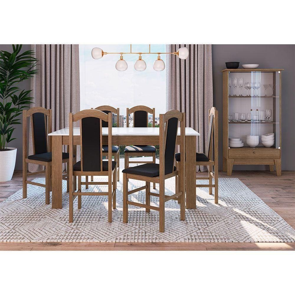 Conj Mesa Jantar 6 Cadeiras 1 Cristaleira Ameixa Negra/Preto