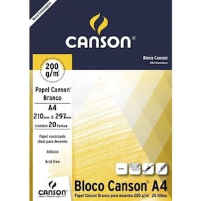 Bloco de Desenho Papel Canson A-4 Branco 200g/m² com 20 Folhas - Canson